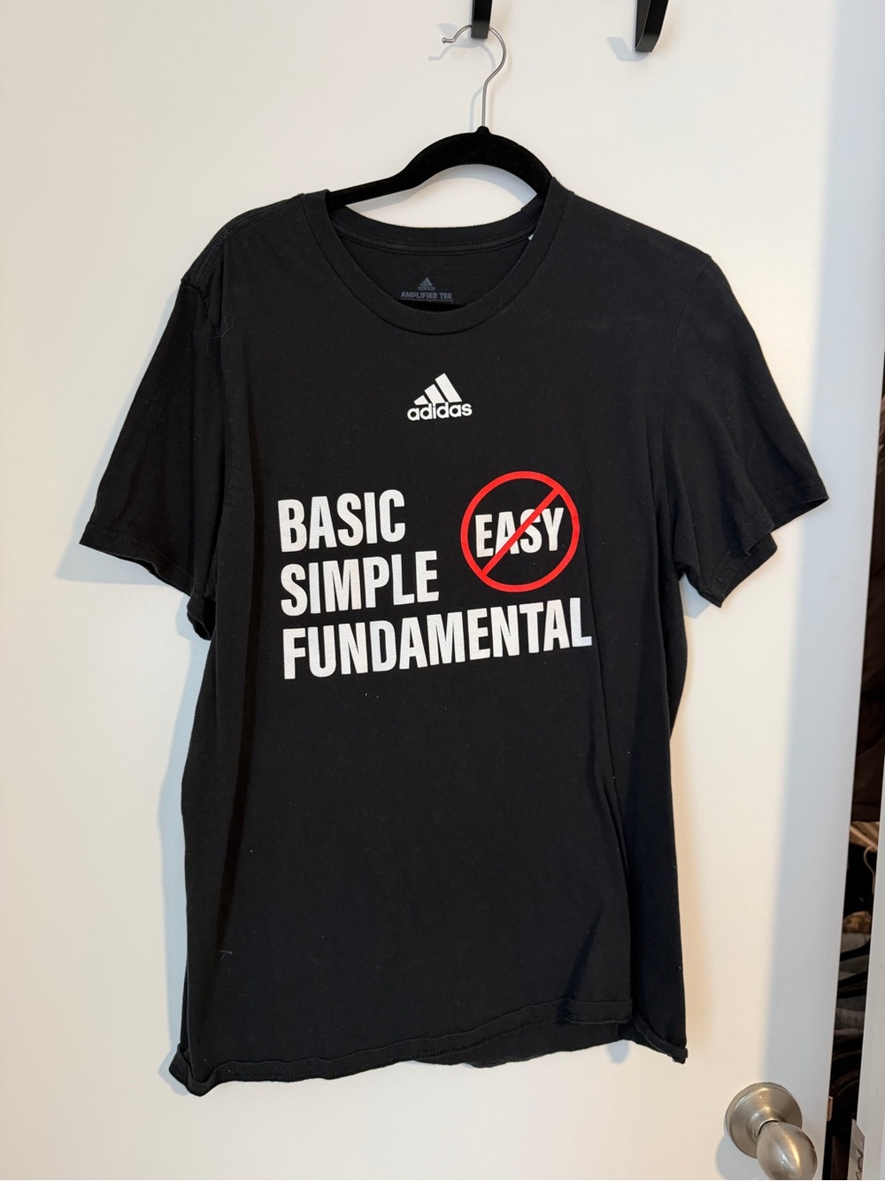 adidas Black Short Sleeve Graphic Tee with White and Red Print